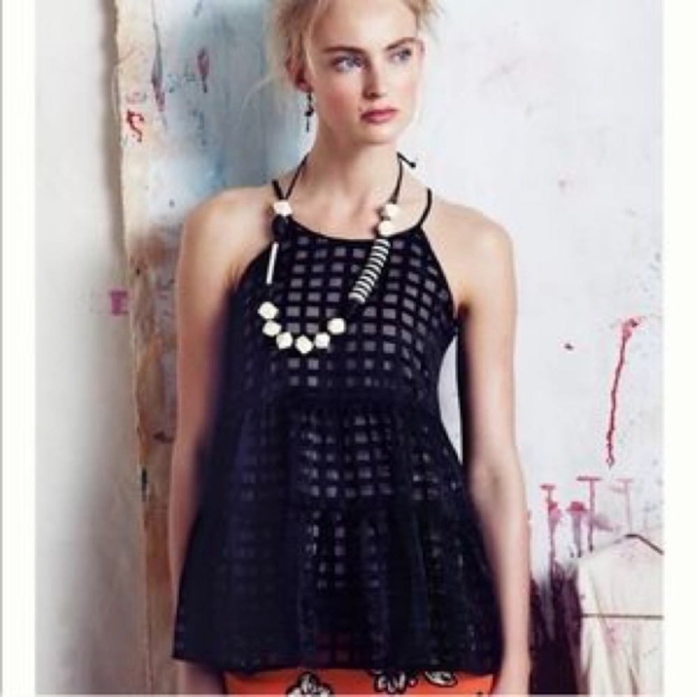 Anthropologie HD in Paris Flowy Baby doll Black Tank Top Blouse XS